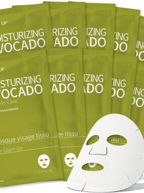 GLAM UP Moisturizing Avocado Sheet Mask - Deep Hydration Rejuvenation, 10 packs